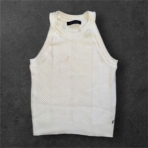 Tommy‎ Hilfiger Women XS Cream Knit Sleeveless Mock Neck Sweater Top